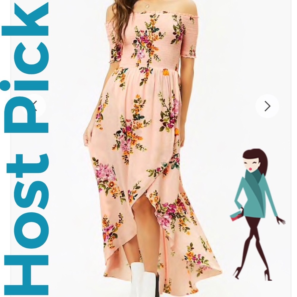 🎉HP-Runway🔥🌟🎉Smocked Floral High-Low Dress-NWT